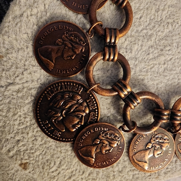Vintage Copper Tone Foriegn Coin Charm Statement Necklace Bracelet Set Roman EUC - Picture 7 of 11